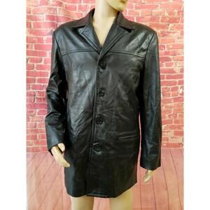 Albert Nipon City GENUINE Leather Buttons up Black Men's MOTO Jacket Size 40L